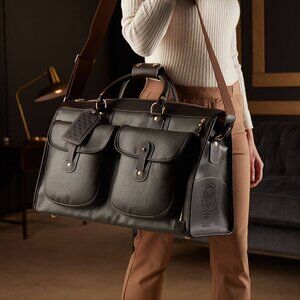 RARE Flexjet Ghurka Weekender Bag Gray Canvas Brown Leather Limited Edition